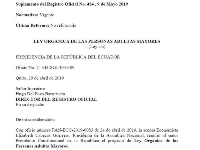 Ley Orgánica De Las Personas Adultas Mayores 2020