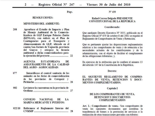 Reglamento Comprobantes Venta, Retención y Documentos Complementarios
