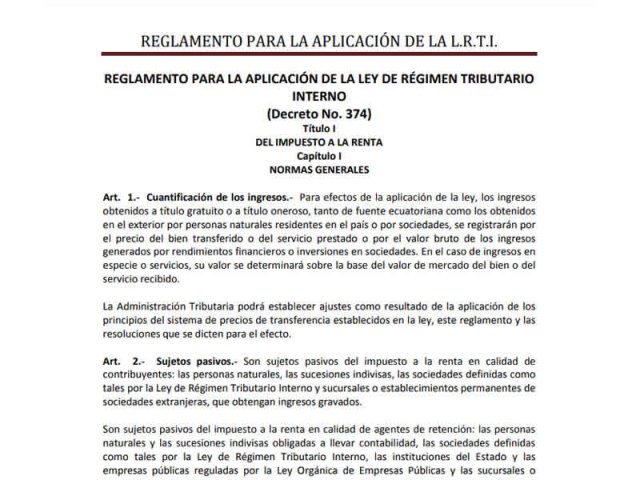 Reglamento para la Aplicacion de la L.O.R.T.I